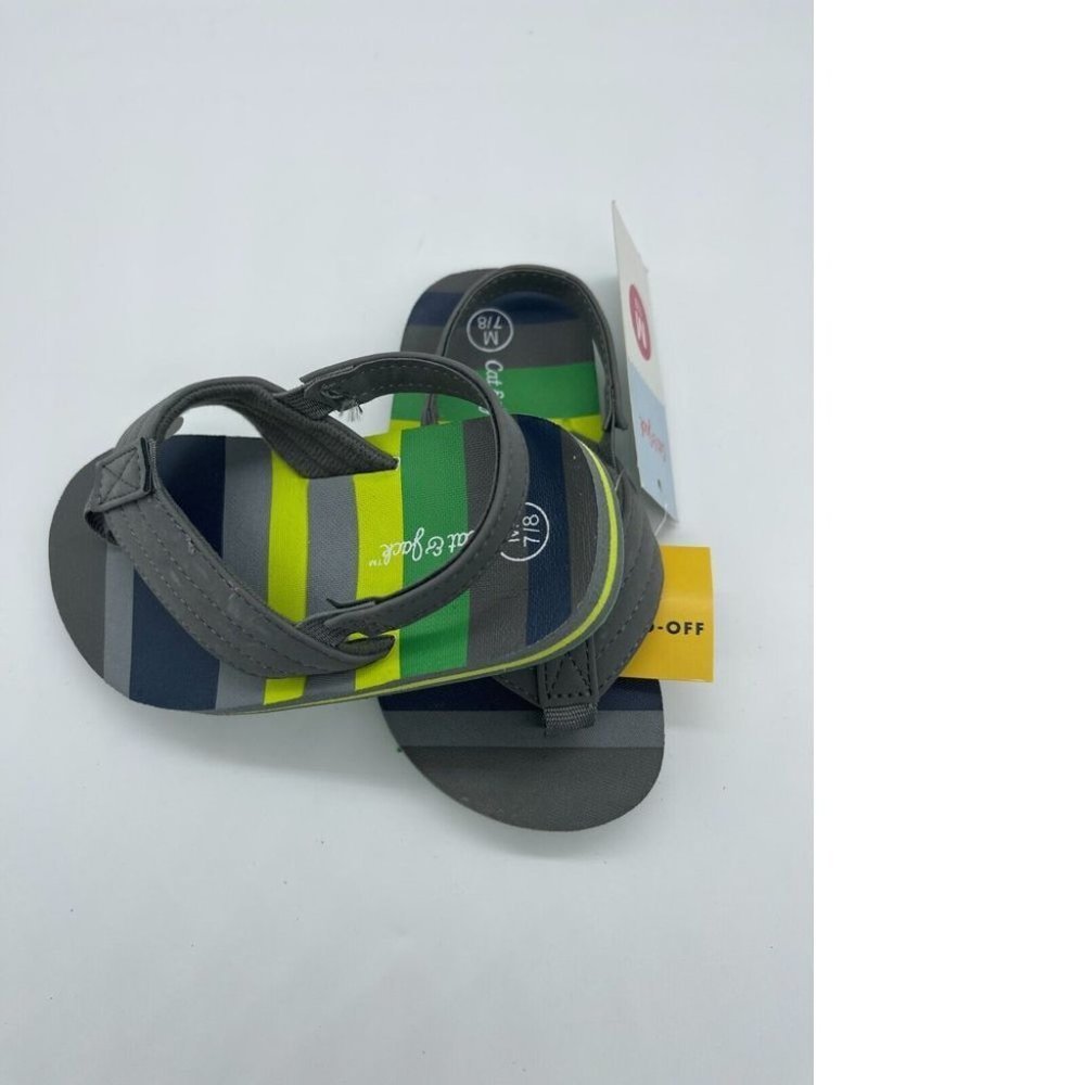 Cat & Jack Ash Flip Flop Sandals Green/Gray Stripe L 9-10 - Picture 7 of 8